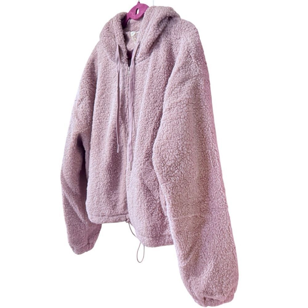 Dusty Pink Sherpa Drawstring Cropped Hooded Jacket Large NWT - And The Why - Picture 11 of 17
